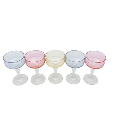 Vintage 5 er Set  gelb rosa blau 10,8 cm Likörgläser Gläser Trinkgläser Glas