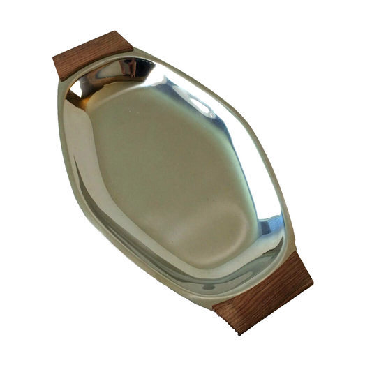 KLEEBLATT  Anrichte Platte Servierplatte Edelstahl Teak 33,5 cm