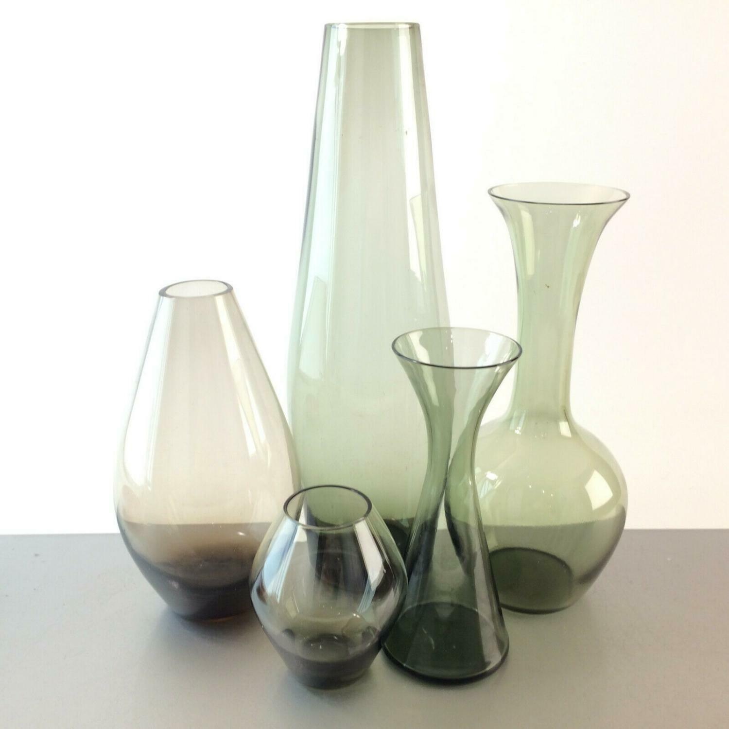Konvolut Vasen 60er VASE 50er Rauchglas Mid Century 8,5 - 28 cm 