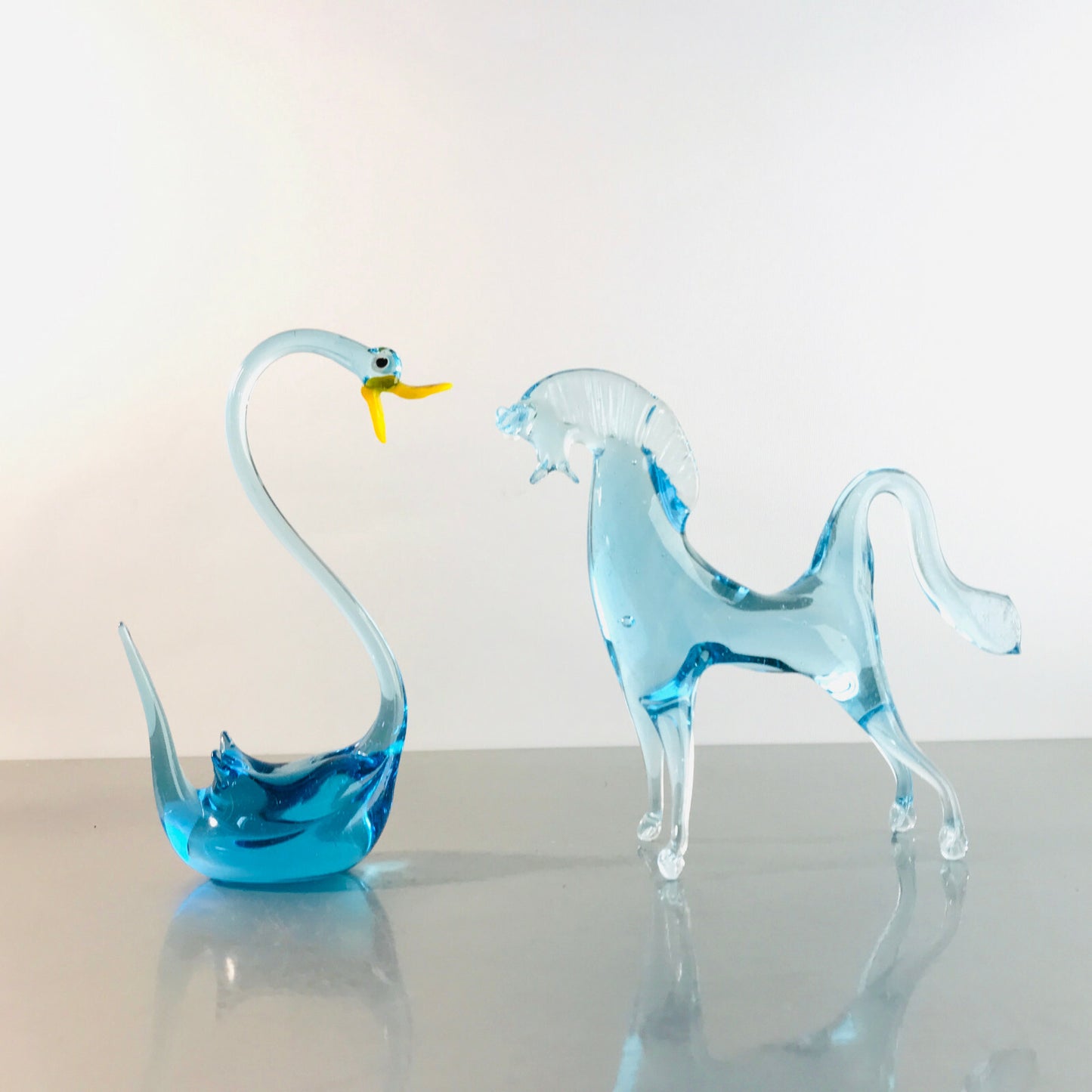  Murano Figur Pferd Schwan blau Glas Vintage ca 13 cm 60er 70er Tierfigur