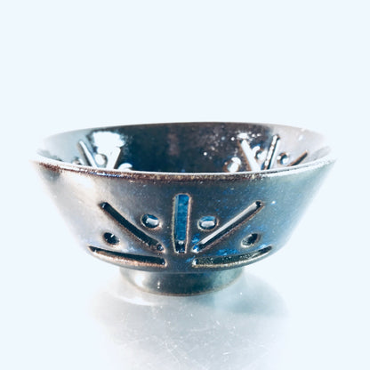 Schälchen Vintage Keramik blau Schalen Konfekt MID CENTURY mit Durchbruch