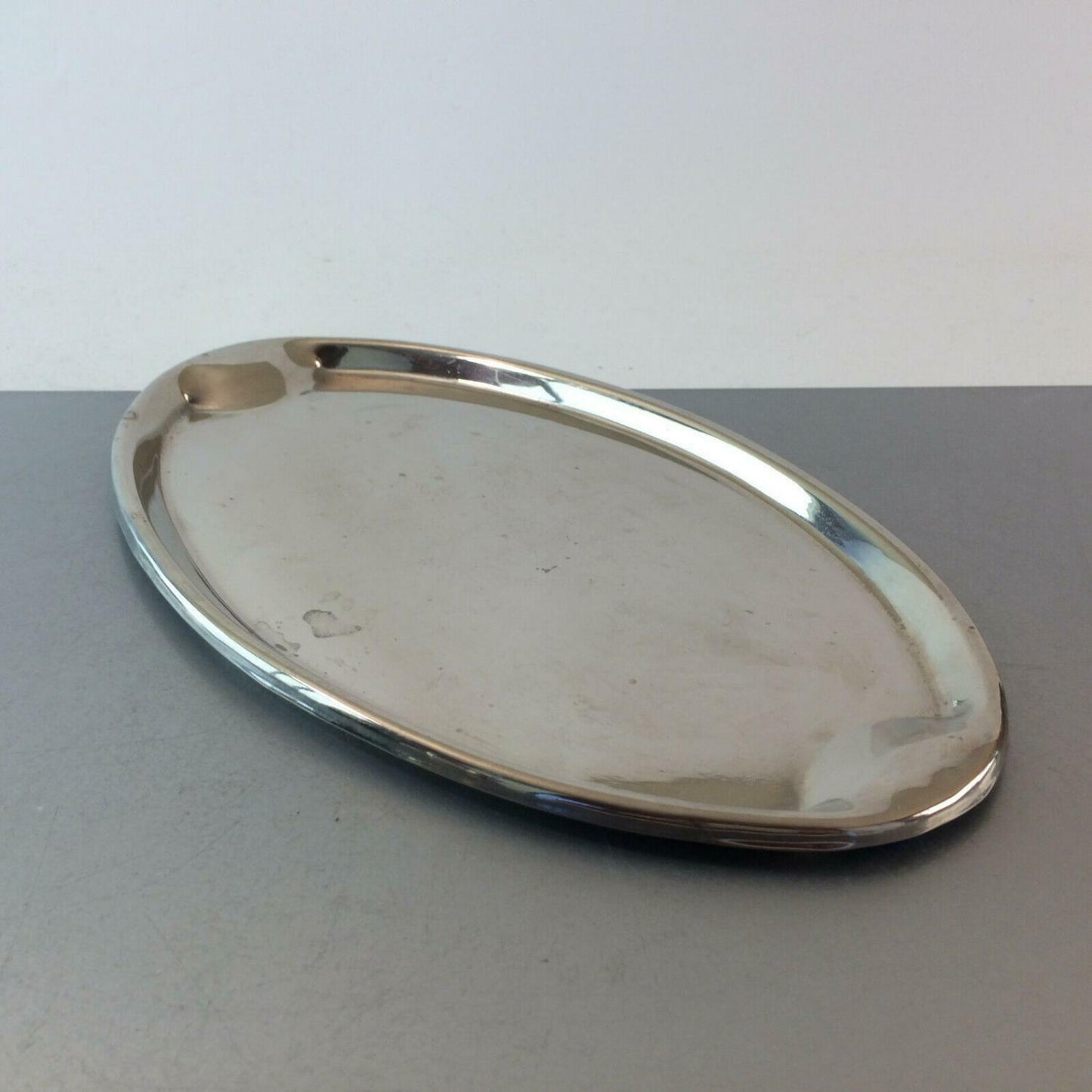 Tablett 31 cm Silber farben Metall Teetablett 50er 60er oval