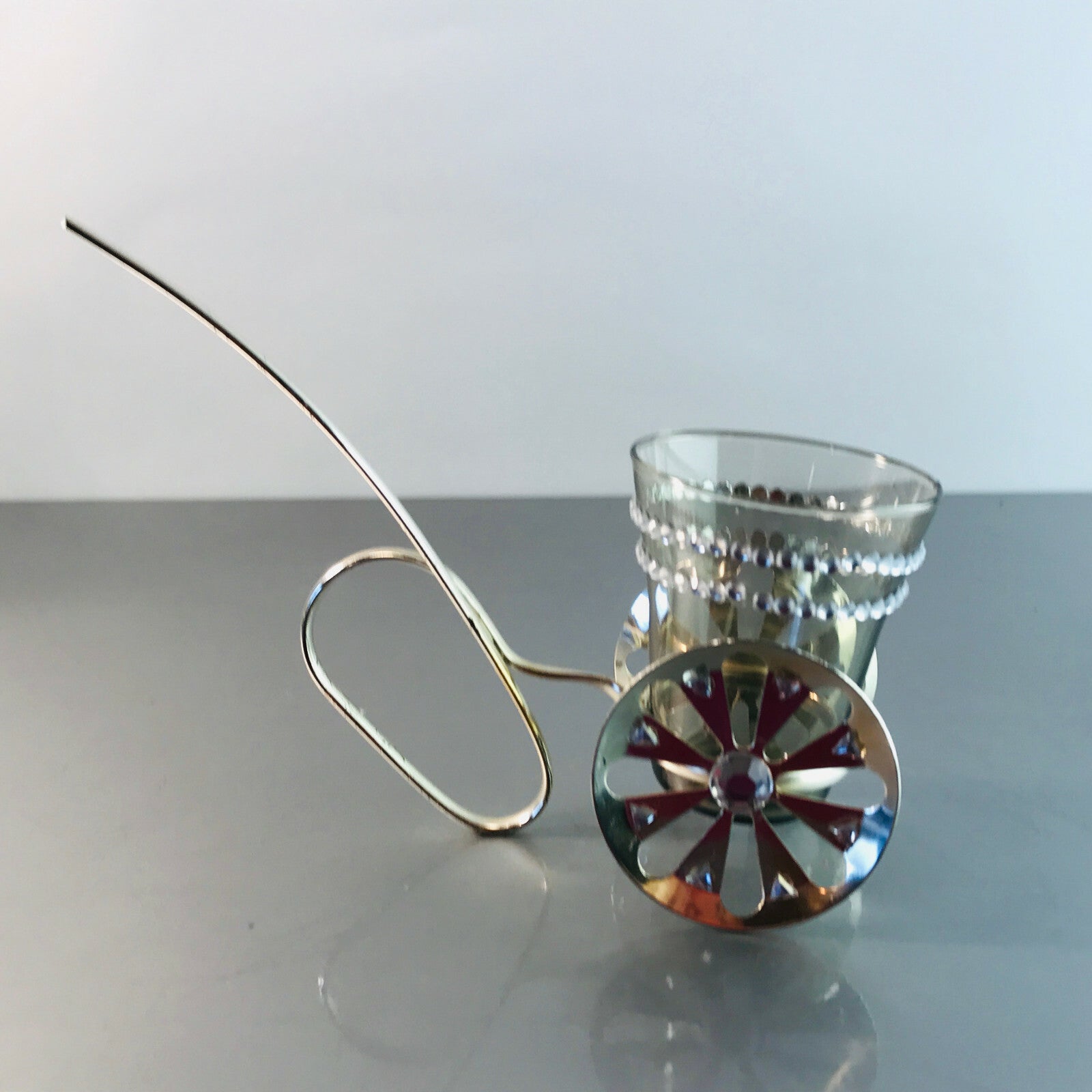 VINTAGE Glas 50er 60er Glas MID CENTURY im Halter Silbern