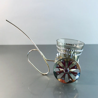 VINTAGE Glas 50er 60er Glas MID CENTURY im Halter Silbern