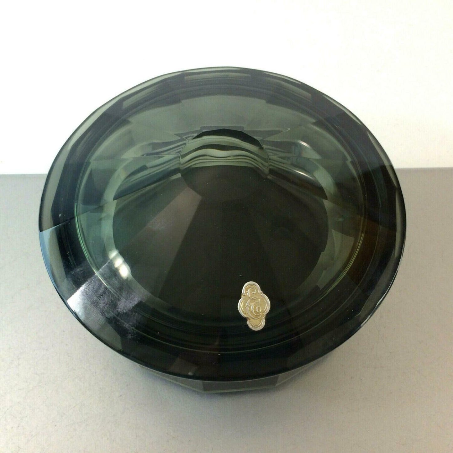 Art Déco Glasdose Dose gemarkt Rauchglas Facettenschliff 15,5 cm Böhmen