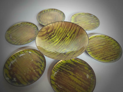 KUPFER Emaille Tellerchen 50er 60er MID CENTURY emailliert Untersetzer Set Deko