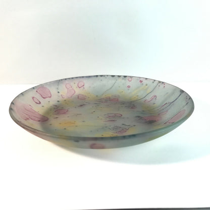 SCHINDLER Israel Studioglas Unikat Teller D 14,7 cm bunt rosa grau