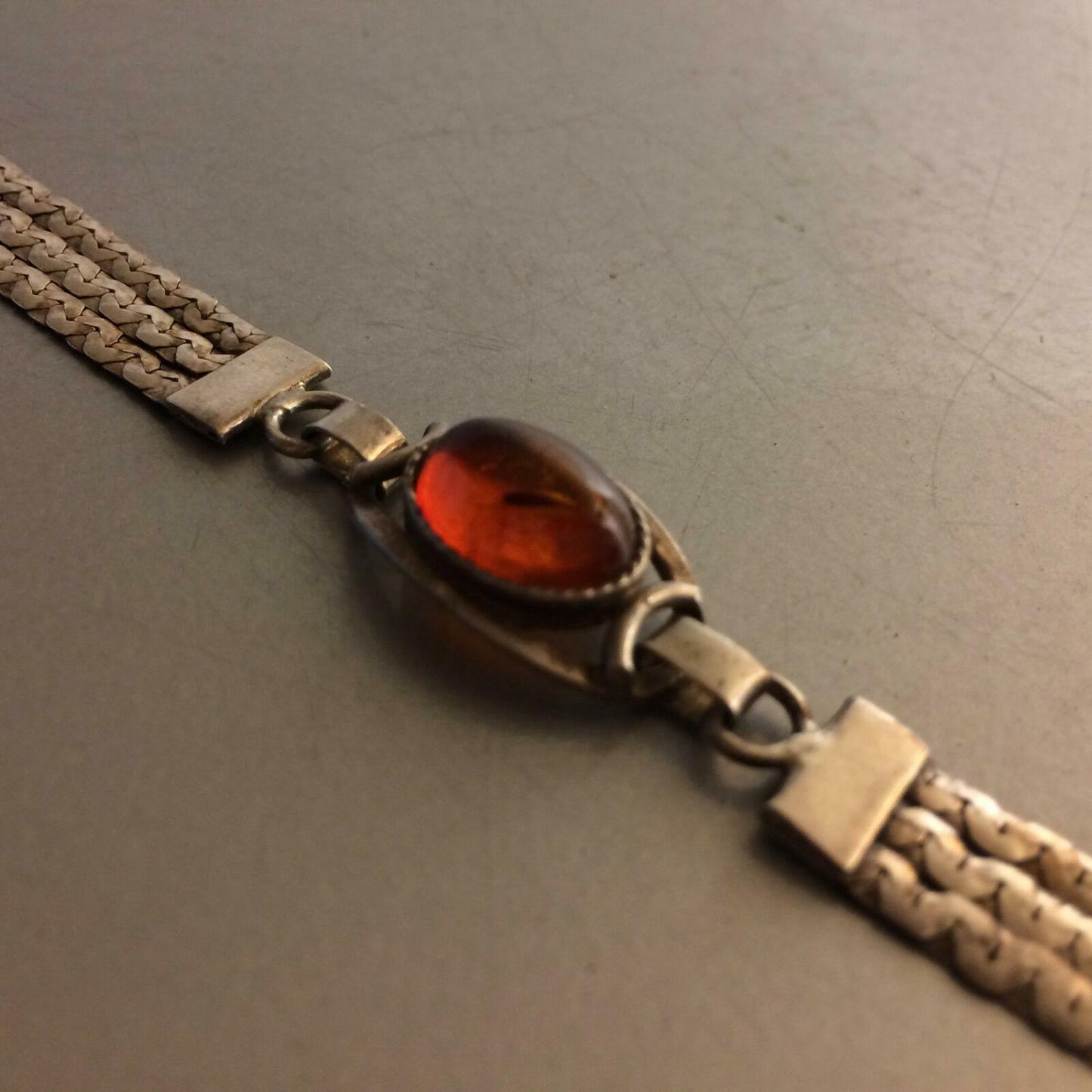 ARMBAND versilber 925 Bernstein und punziert Art Déco 17 cm 