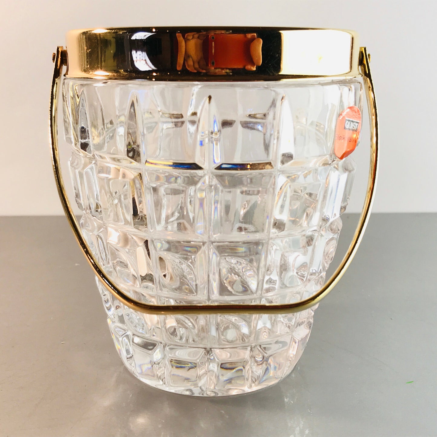 QUIST Eiswürfeleimer Glas 50er 60er 70er 11,5 cm Gold farben Messing