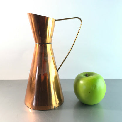 MID CENTURY 50er 60er Vase 20 cm Kupfer Messinggriff Vintage Kanne Deko