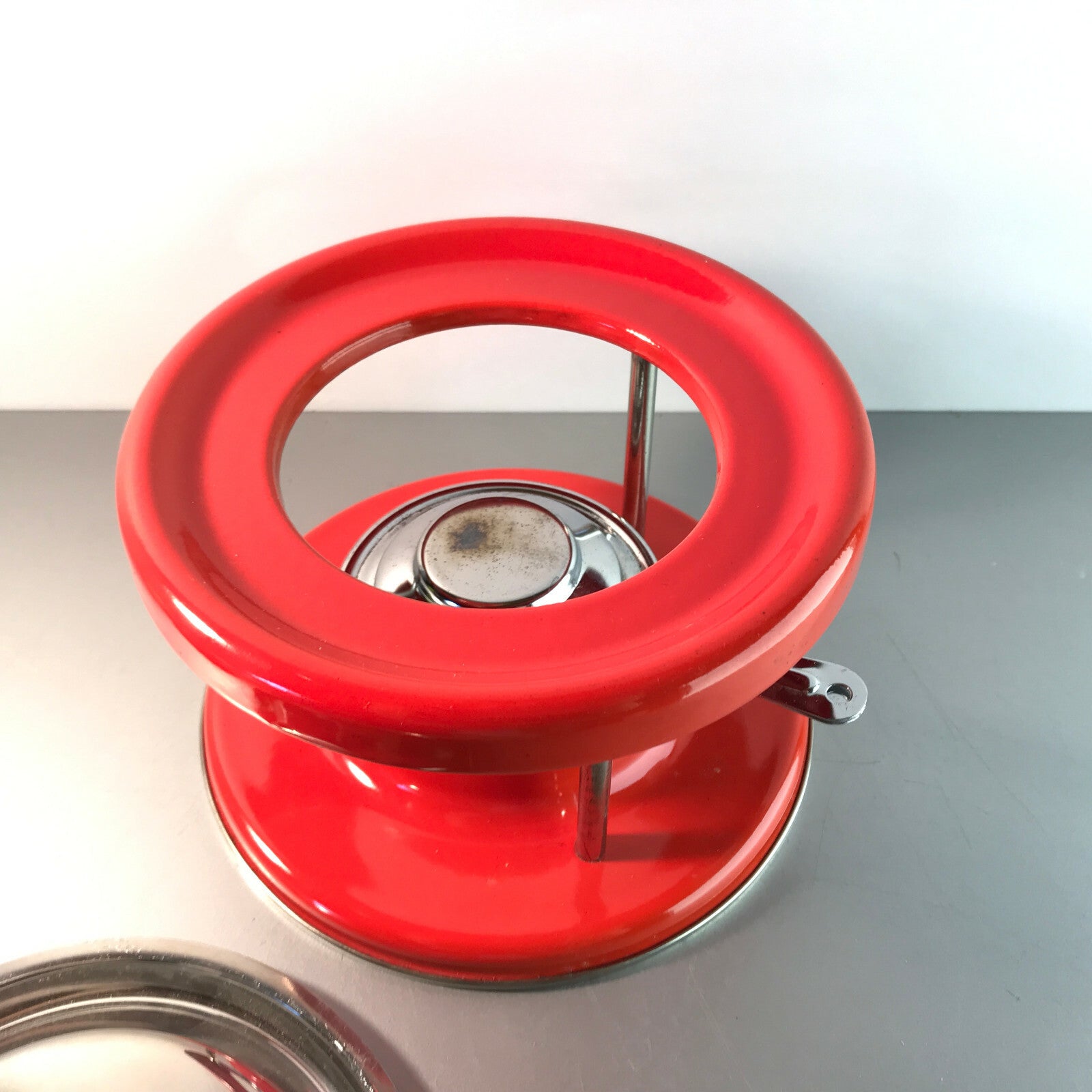 Vintage Fondue Fonduetopf Stövchen Rechaud Brenner Emaille MID CENTURY
