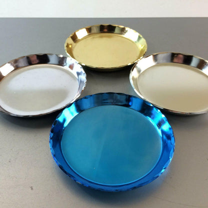 4er Set Untersetzer Gläser 50er 60er Alu Metall Blech 12 cm Teller pastell