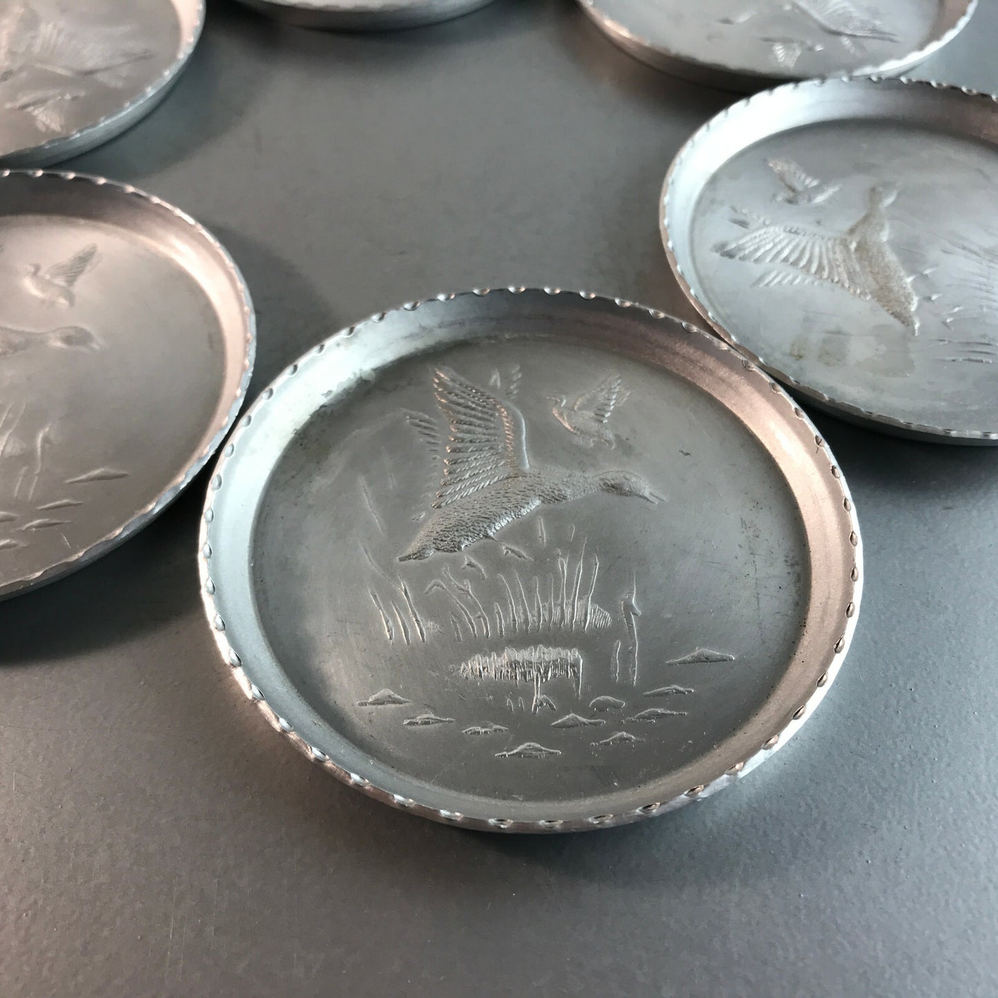 ntersetzer Metall 60er 70er 8 cm 6er Set Vintage ALU Vögel