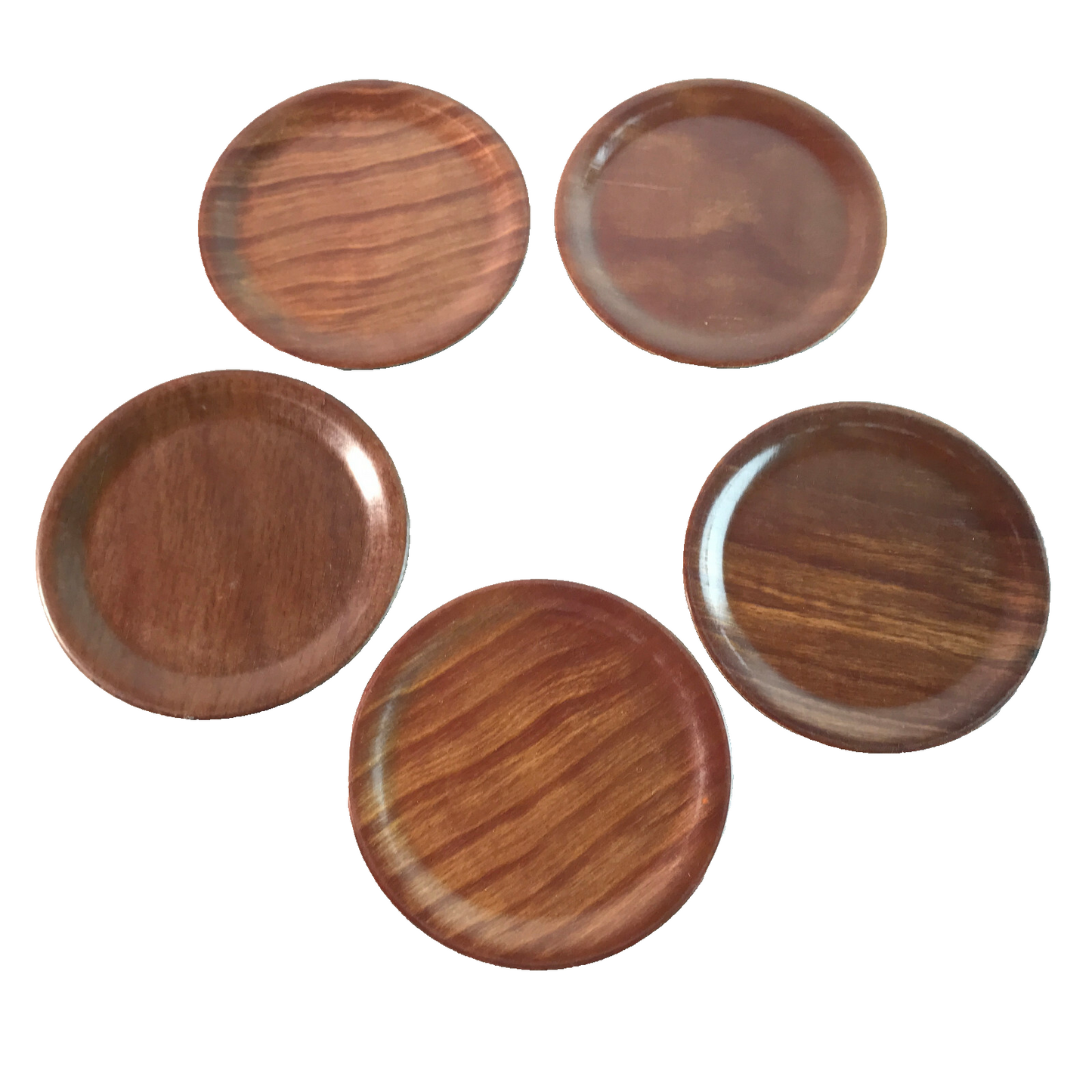 MID CENTURY Holz Dose 50er 60er 9 cm 5er Set Pressholz Untersetzer