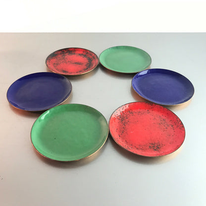 MID CENTURY Emaille Untersetzer 8er Set cm 50er Vintage 8,8 cm Teller