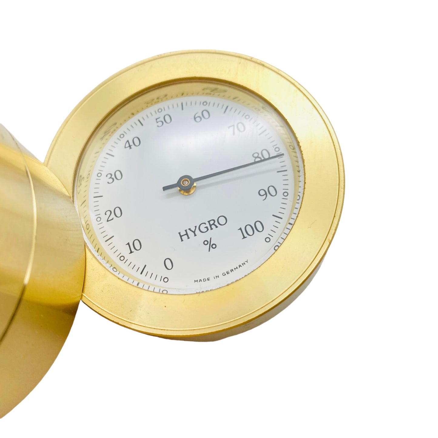 Hydrometer mit Thermometer und Wecker Reiseuhr golden Wehrle D 5,5 cm
