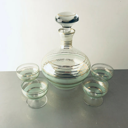 MID CENTURY Kanne Glas Karaffe Flasche Gold 19cm 50er 60er Vintage Gläser