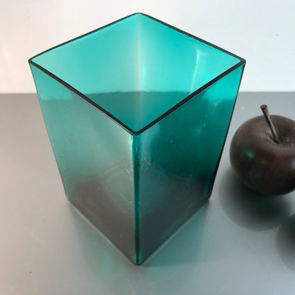 Vintage Vase eckig grün 15,3 cm 70er 80er MID CENTURY Glas