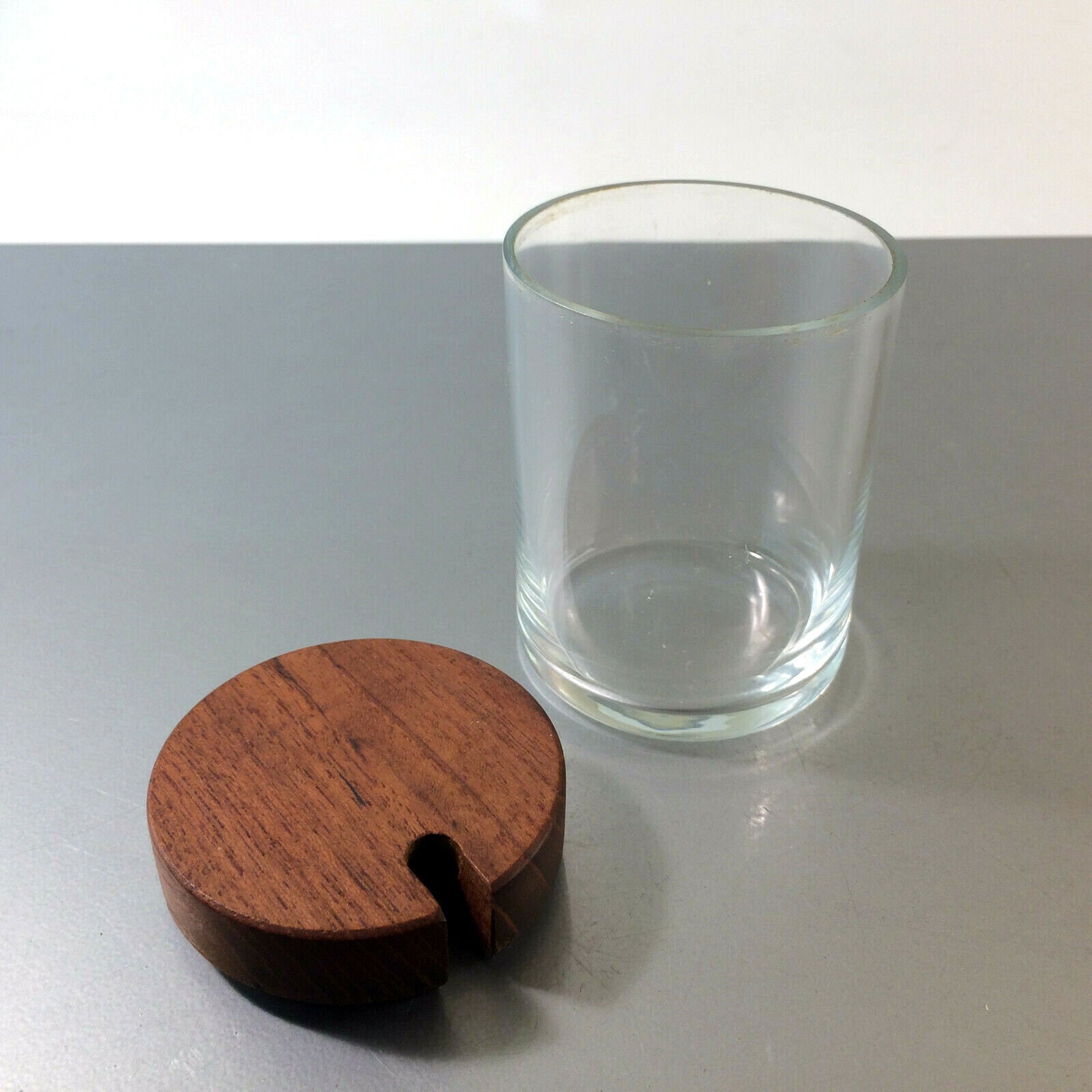 VINTAGE 60er 70er 6er Deckeldose Dose H 9,5  cm Holz Glas D  6,2 cm