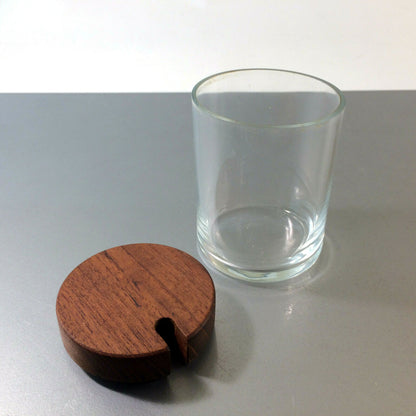 VINTAGE 60er 70er 6er Deckeldose Dose H 9,5  cm Holz Glas D  6,2 cm