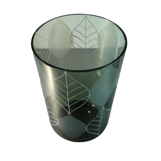 Vintage Rauchglas Vase 50er 60er 16 cm mit Blättern MID CENTURY