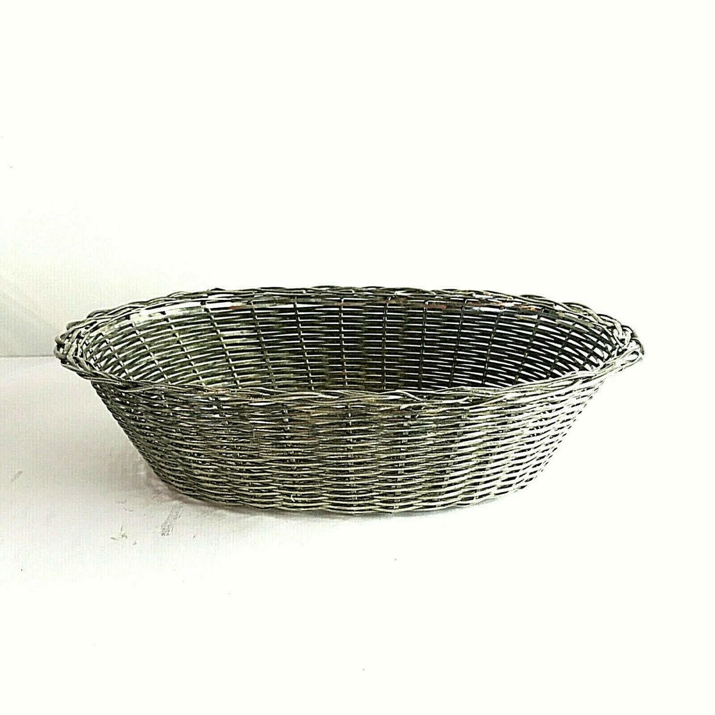 Vintage Art Déco Korb 40er 50er geflochten Brotkorb versilbert 15x22 cm 