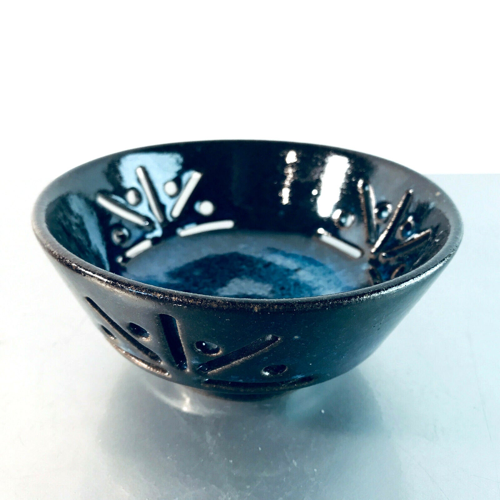 Schälchen Vintage Keramik blau Schalen Konfekt MID CENTURY mit Durchbruch