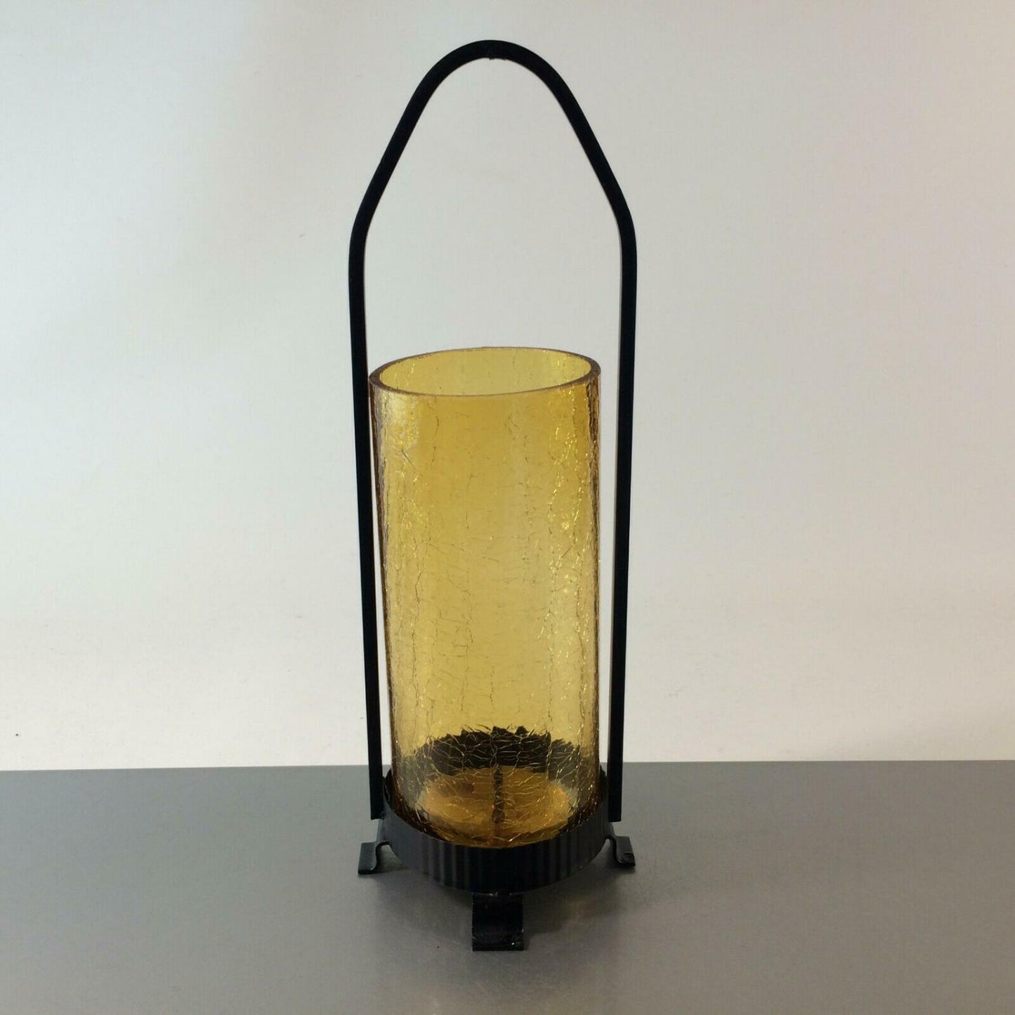 Kerzenhalter Windlicht 50er 60er Glas Kerzenständer Bernstein Eisen 30 cm