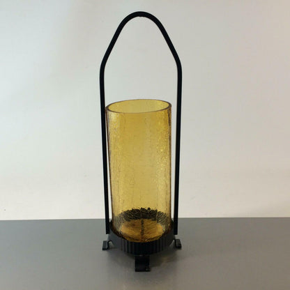 Kerzenhalter Windlicht 50er 60er Glas Kerzenständer Bernstein Eisen 30 cm