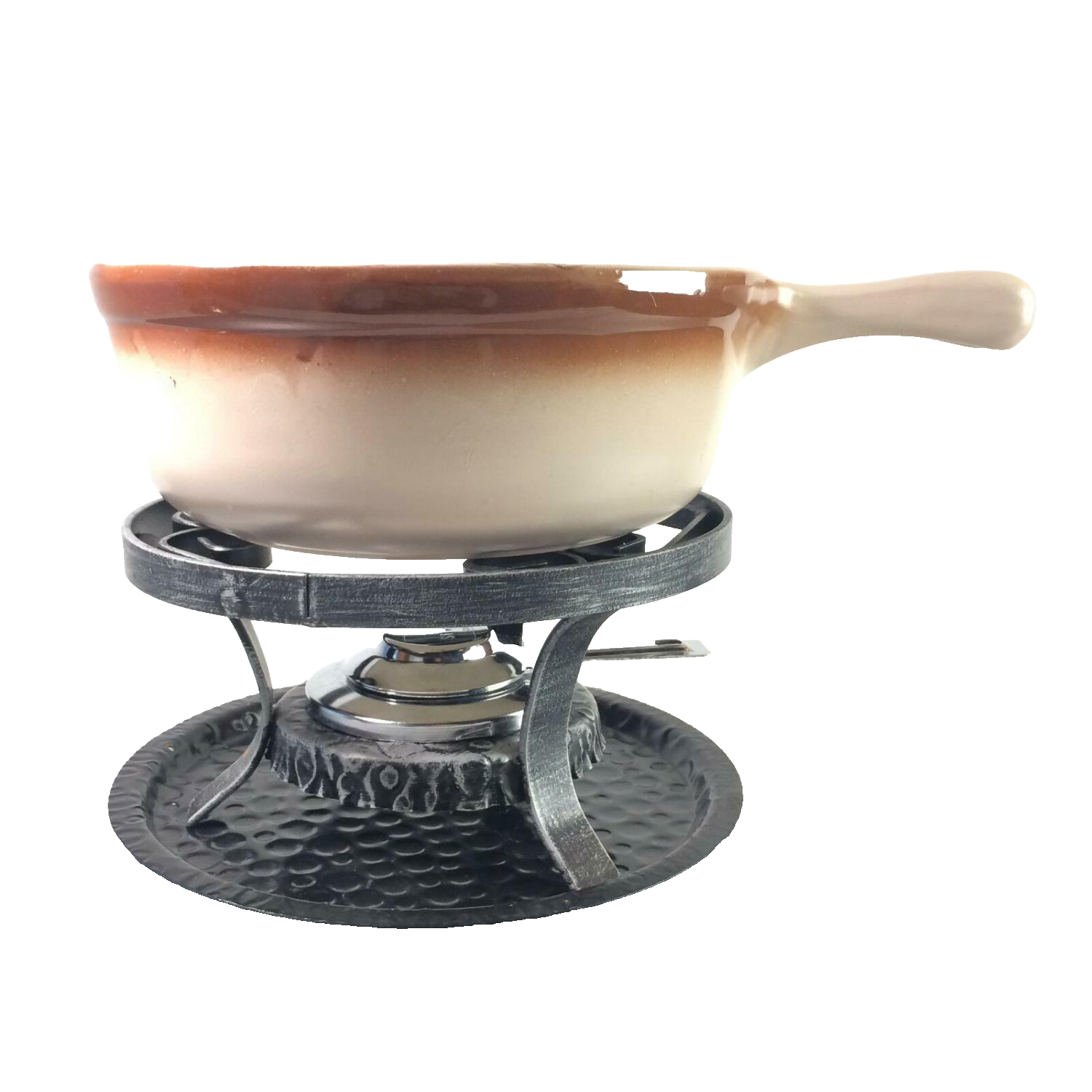 Käsefondue Topf Keramik mit Stövchen Eisen Metall Vintage FONDUE