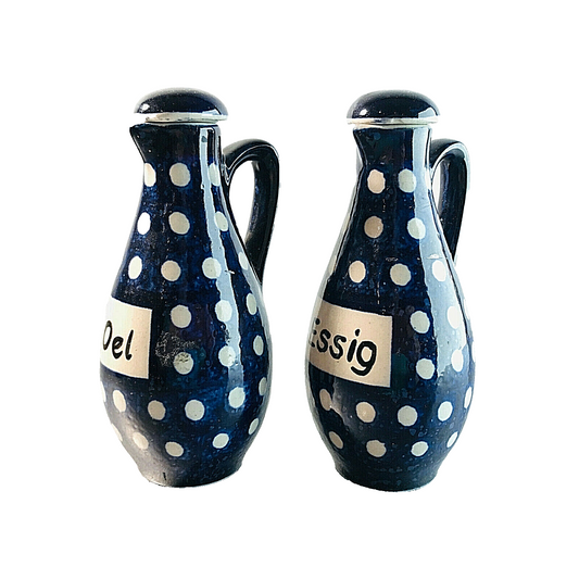 Keramik Essig- und Ölset blau Punkte H 13,5 cm Kännchen Kannen