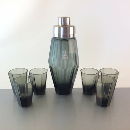 VINTAGE Shaker Art Déco Facetten HAIDA Böhmen Cocktailshaker Glas Gläser
