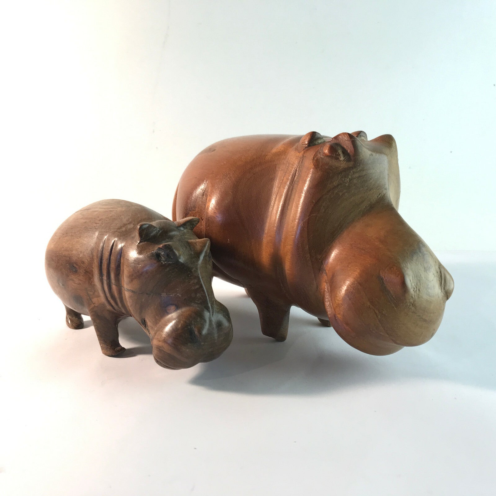 Nilpferd Mutter & Kind Flußpferd Figur Holz MID CENTURY 50er 60er