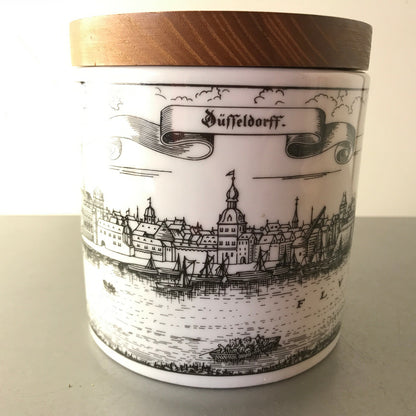 Düsseldorf Porzellan Dose Deckeldose 11,3 cm HOLZ 50er 60er MID CENTURY 