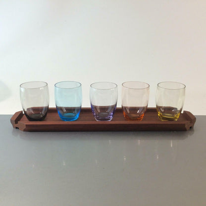 Gläser GLAS 5 er Set mit Tablett HOLZ Teak 50er 60er 7,5 cm bunt