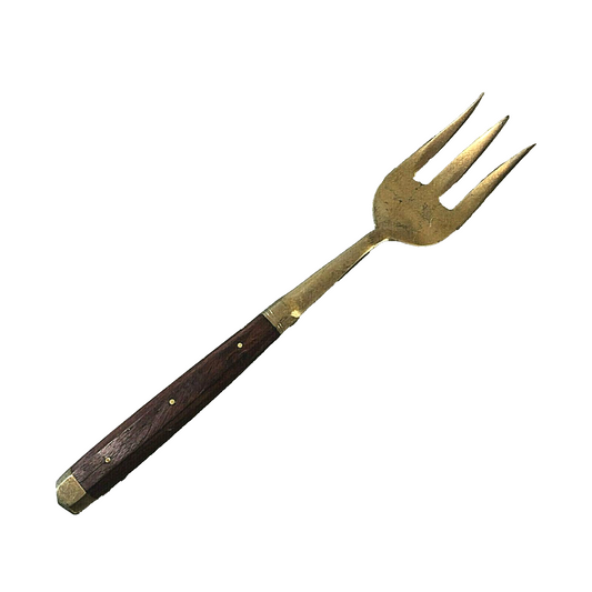 Alte MESSING Gabel Vorlegegabel Messer Holzgriff 22 cm 