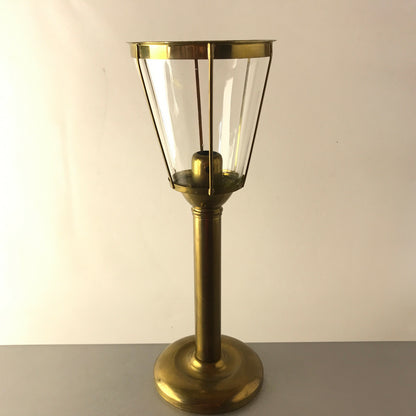 Vintage Kerzenhalter Windlicht Messing Glas Schirm H 33 cm Kerzenständer