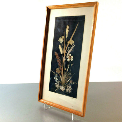 Strohbild VINTAGE 50er 60er Vase Blumen 16,5 x 31,4 cm im Rahmen 