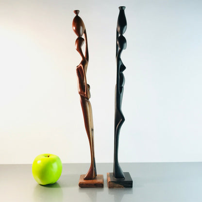 AFRIKANISCHE Figur handgeschnitzt 41,5 42,5 cm HOLZ Afrikanerinnen AFRIKA