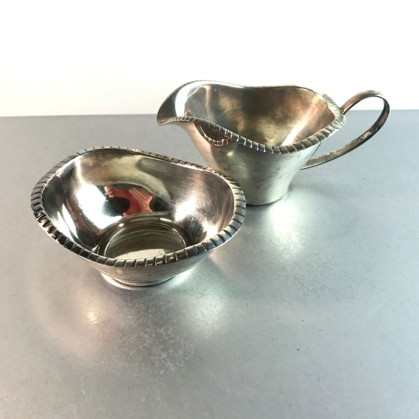 LUTZ & WEISS LW Rahmservice versilbert 50er 60er Milchkännchen Schale