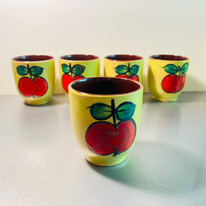 STAFFEL Stoneware Becher  9 cm gelb mit Apfel 5er Set Keramik 50er 60er