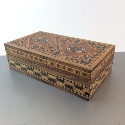 MID CENTURY Holz Dose 50er 60er Intarsien Deckeldose 5,2 x 10,4 x 18,2cm