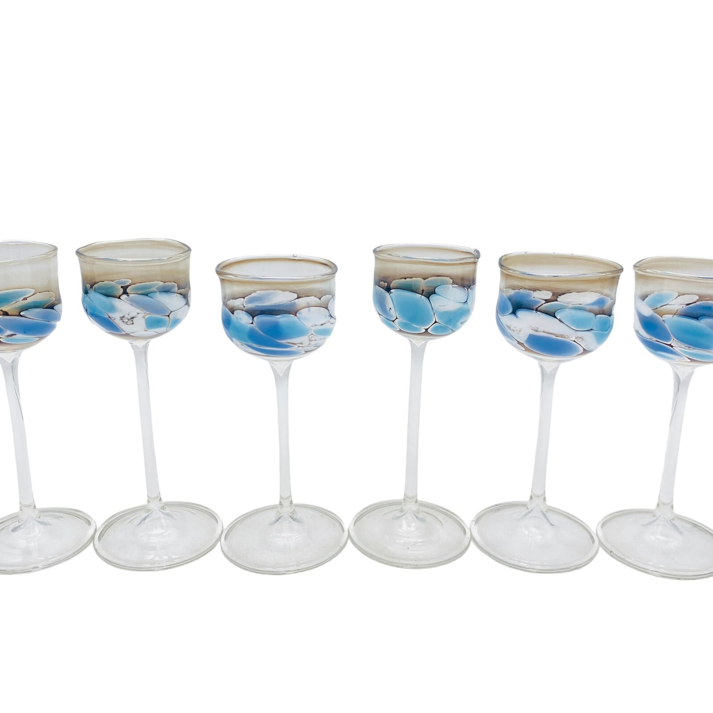 Vintage 6 er Set ca 14 cm Likörgläser Gläser Trinkgläser Glas blau handgefertigt