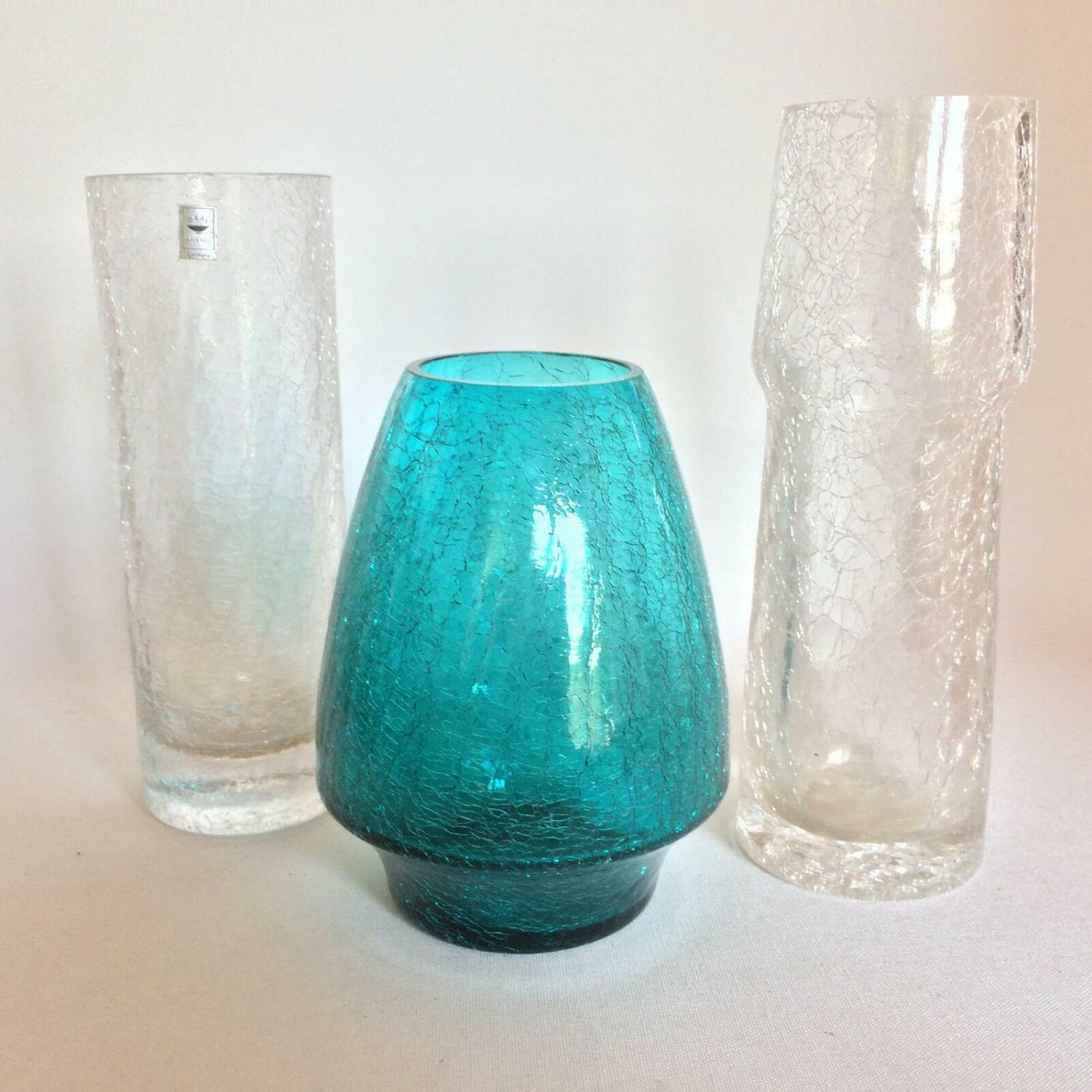 GRAL Glas Vase DÜRNAU Germany Craquelee 50er 60er MID CENTURY türkis klar Deko