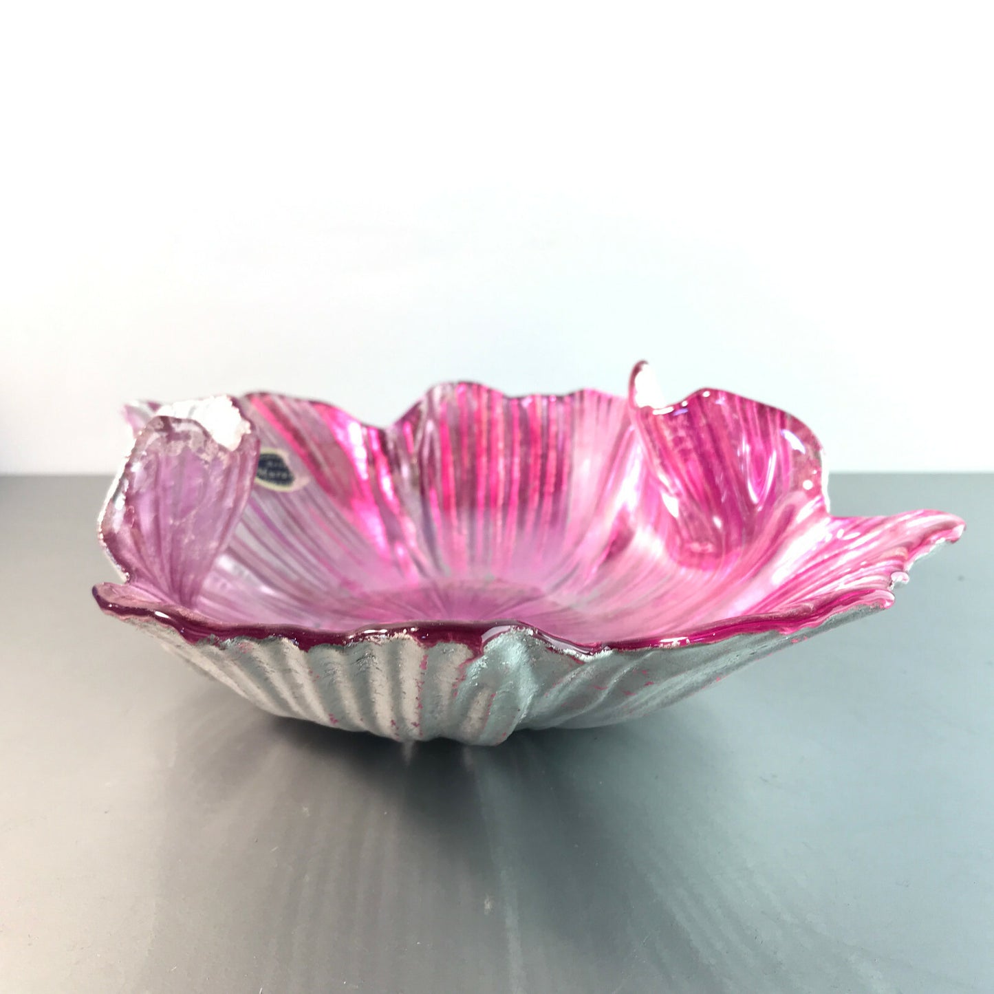 MURANO Arte lavorazione Schale Glas Vintage 25 cm rosa punk silber unten