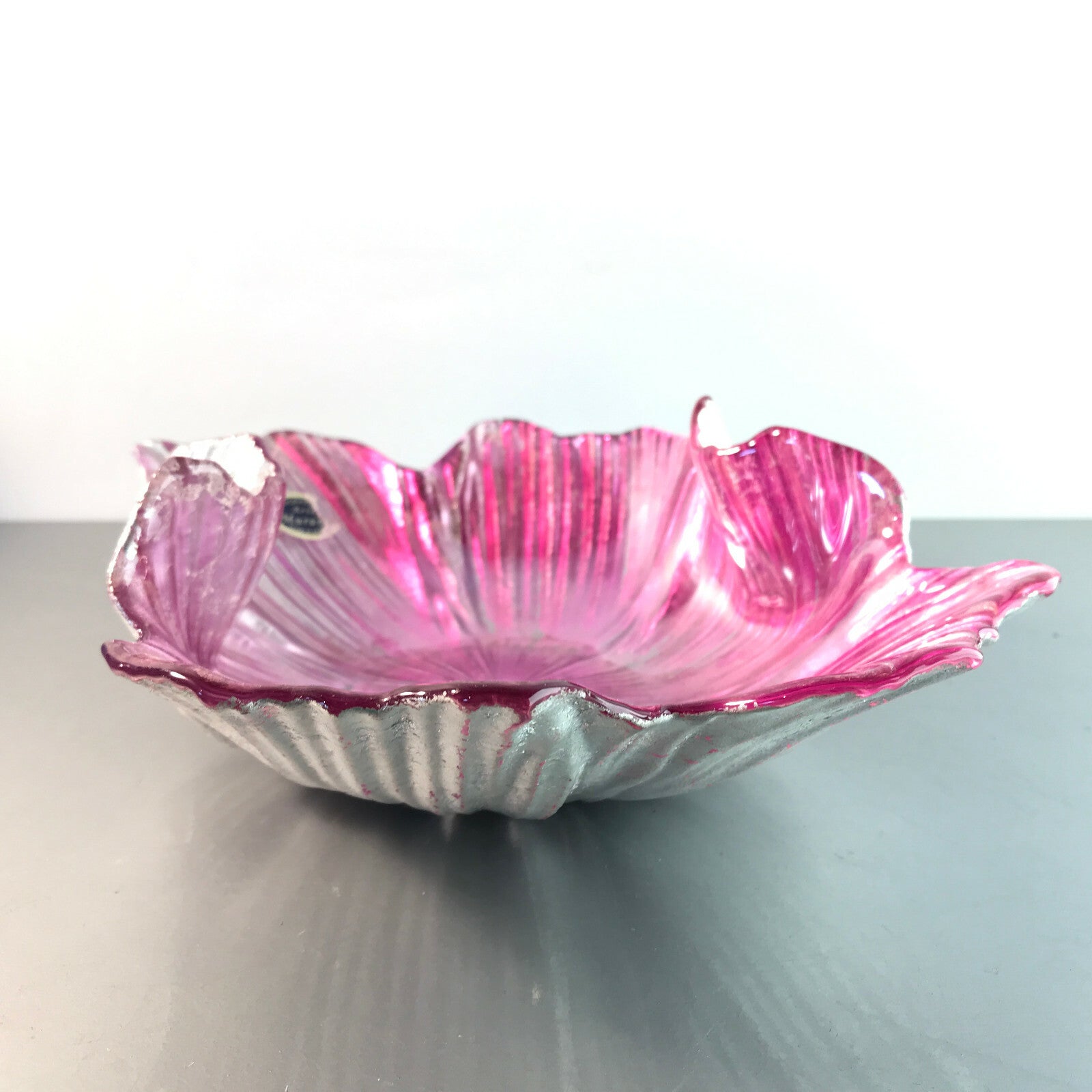 MURANO Arte lavorazione Schale Glas Vintage 25 cm rosa punk silber unten