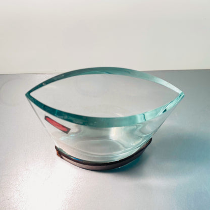 Vintage Glas Vase Cezary Wasowski MID CENTURY 16 cm Leder Binde