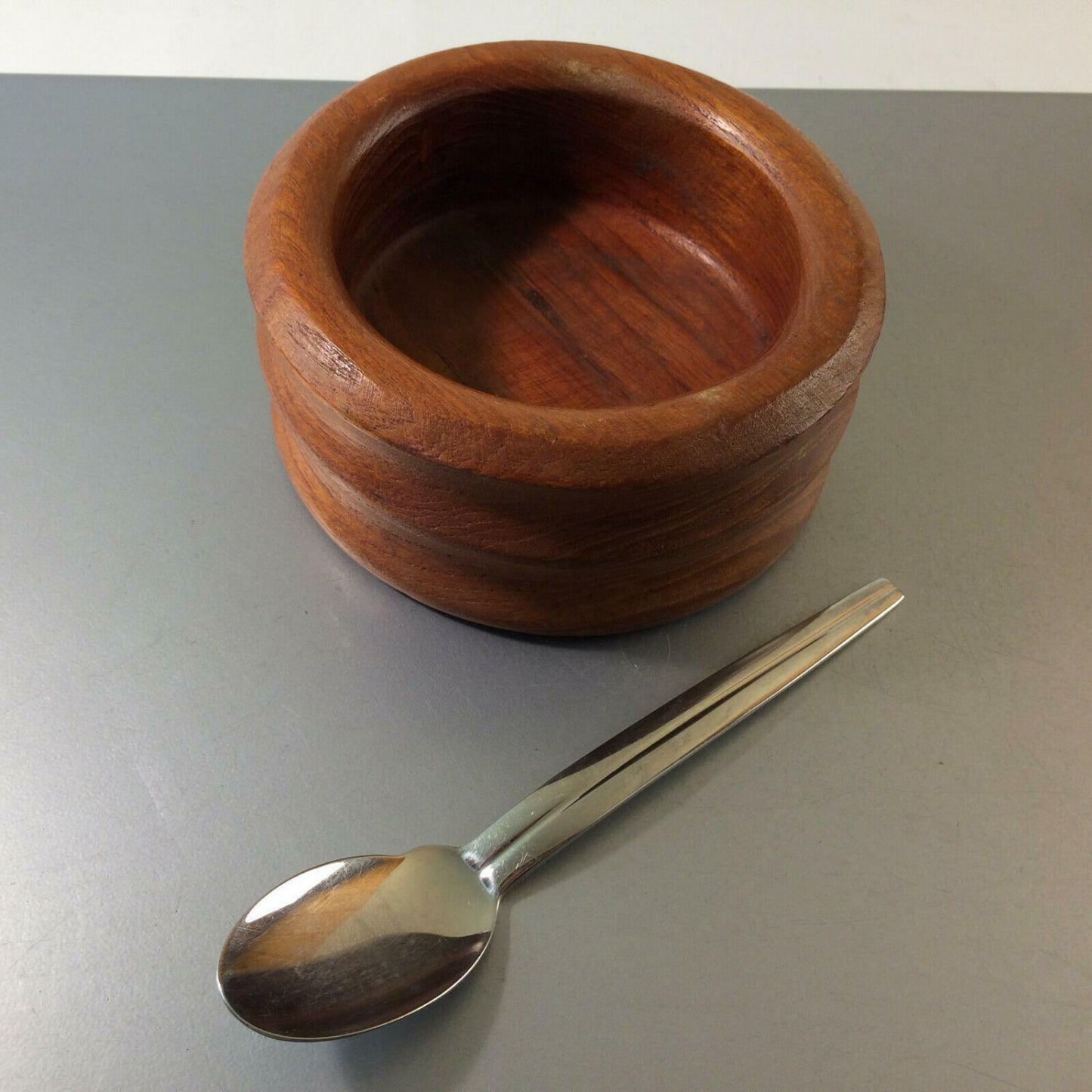 MID CENTURY Holzschale Schale Holz ca 15 cm TEAK 50er 60er  + WMF Löffel