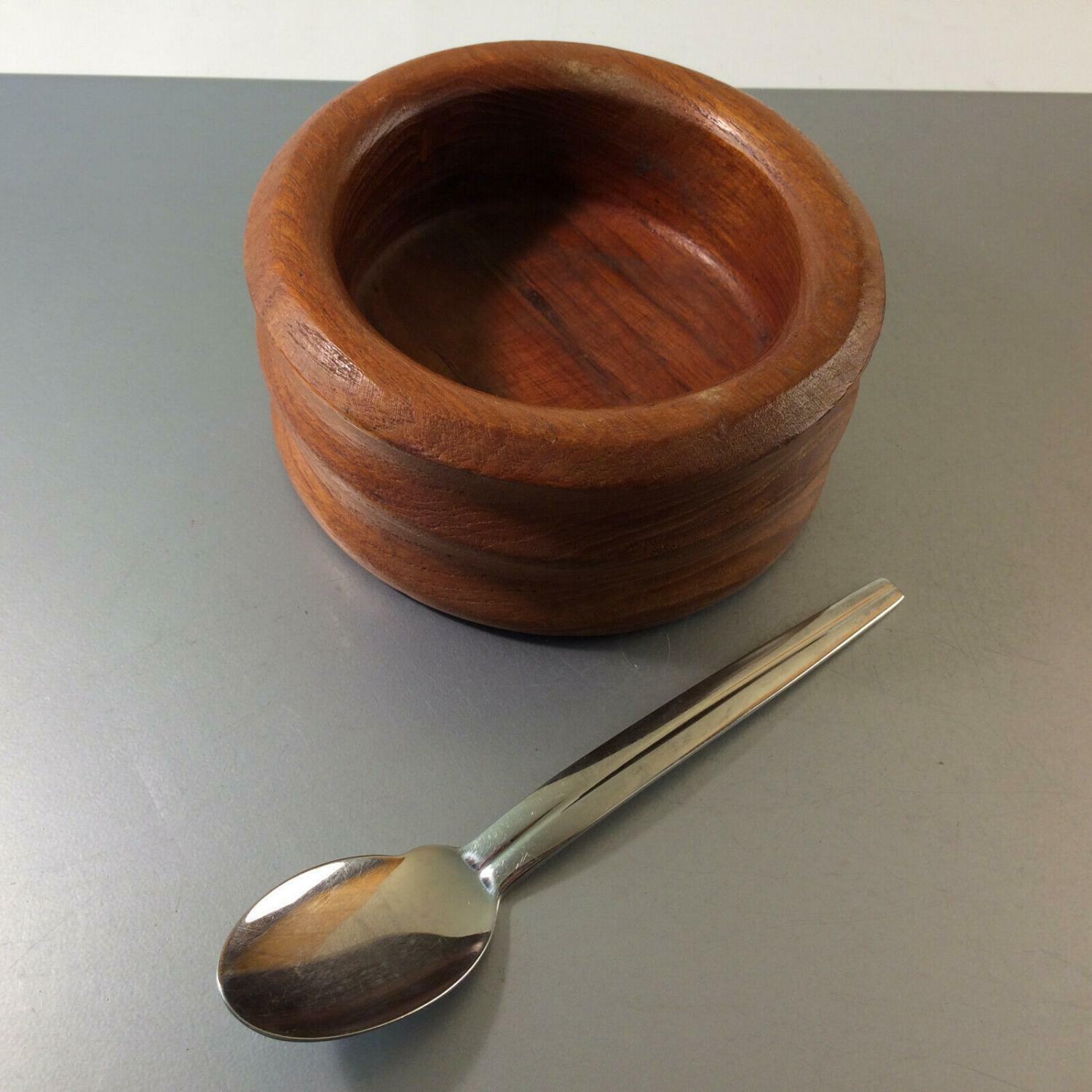 MID CENTURY Holzschale Schale Holz ca 15 cm TEAK 50er 60er  + WMF Löffel