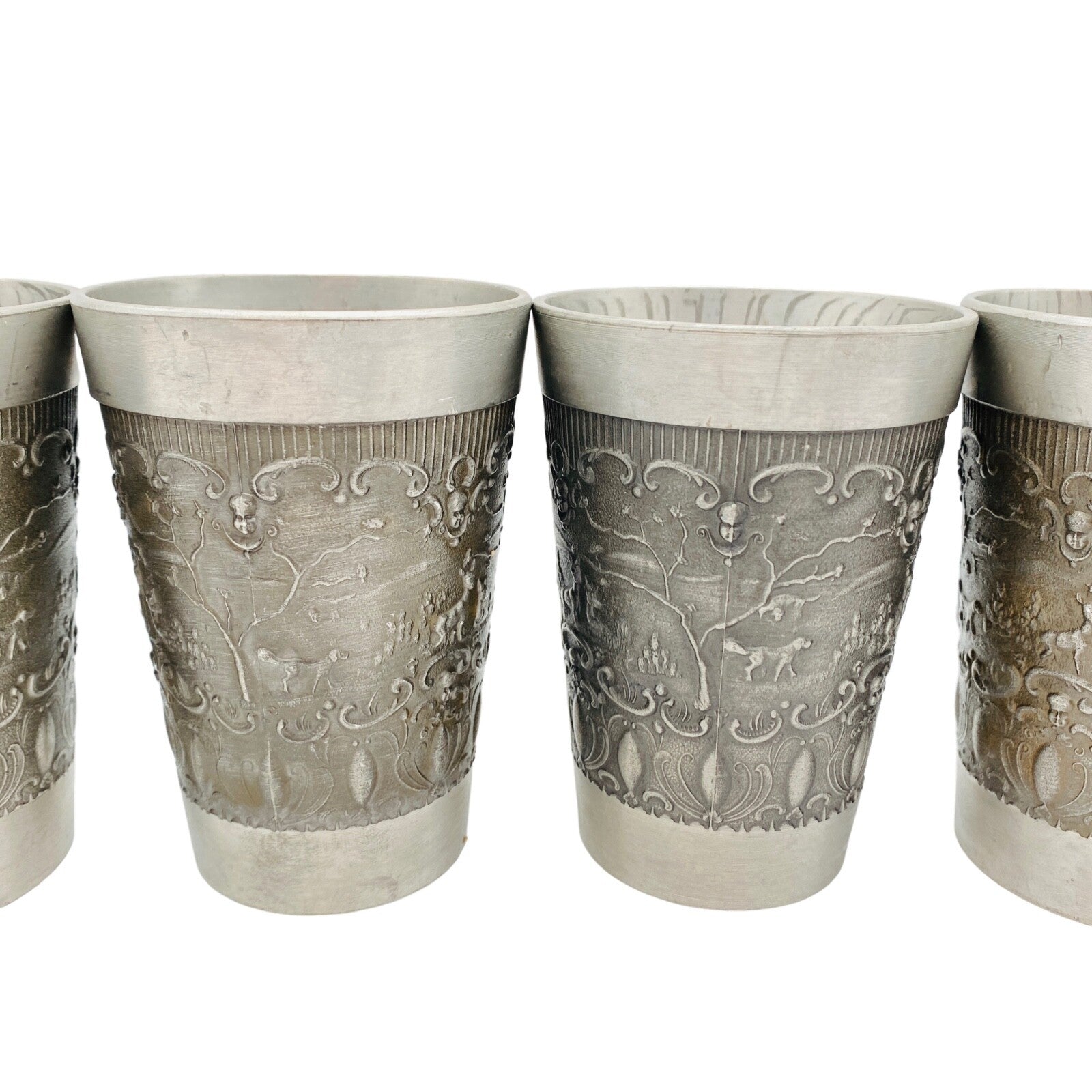 ha ha Zinn Zinnbecher Zinn 4er Becher 11,5 cm Trinkbecher MID CENTURY (punziert)